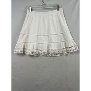 Old Navy Mini Skirt Womens M White Excellent Crochet Hem Gauze Cotton Lined